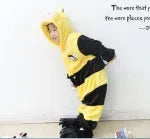 Children's one-piece bee flannel pajamas in Three-dimensional Bee colour on white background