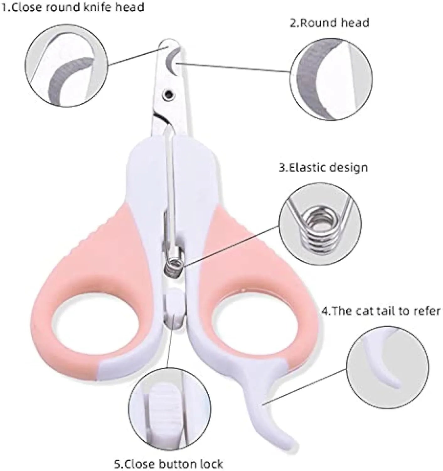 Grey and pink angled cat nail clippers with safety guard for small pet grooming