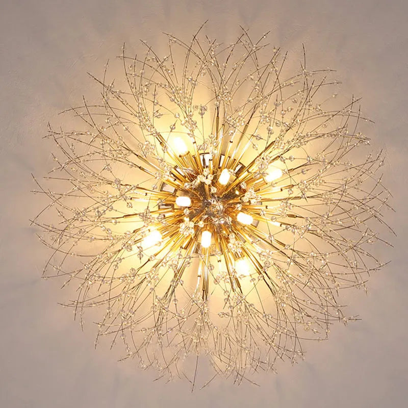 Dandelion crystal ceiling lamp chrome finish 40cm round shade wrought iron LED
