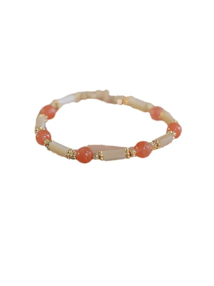 Hetian jade women's bracelet with bamboo joint design and 6mm beads.