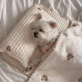 Simple Bear three-piece dog bed set with removable pillow, mattress and comforter in square mat format
