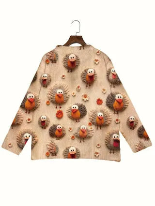 Loose fit digital printed top with lapel collar in a selected colour and size.
