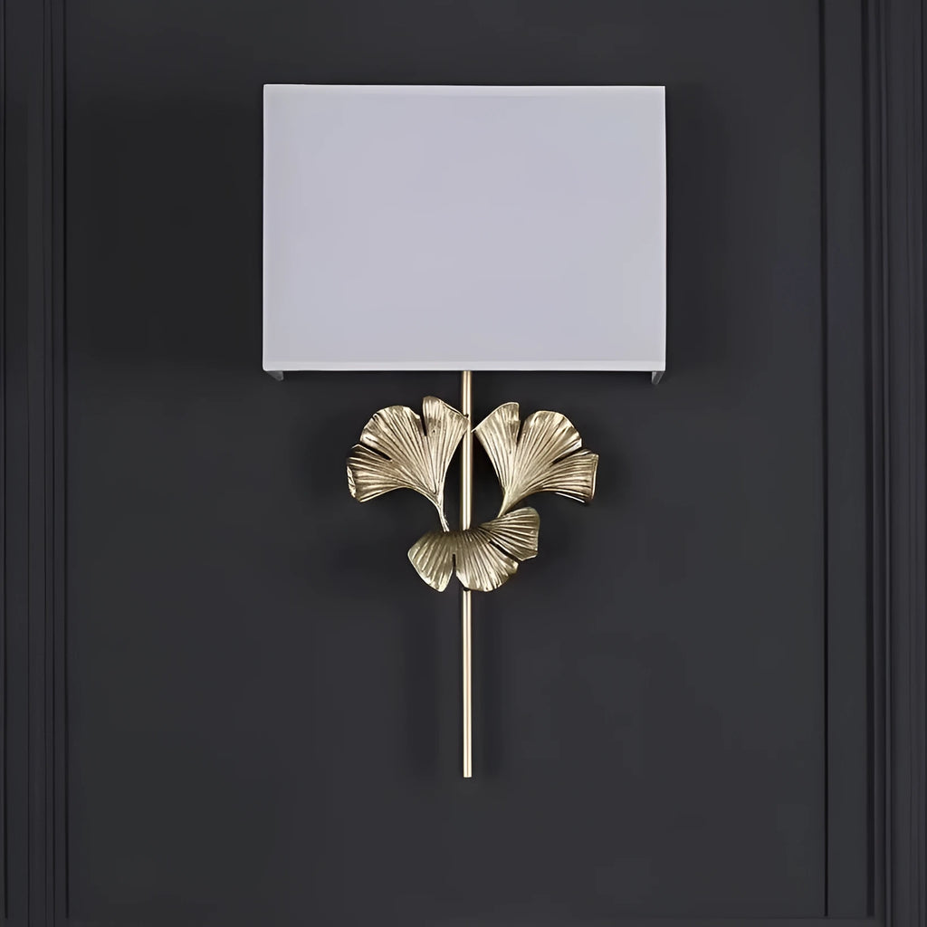 White all-copper ginkgo leaf wall lamp 530x300x120mm with E14 cap for home lighting
