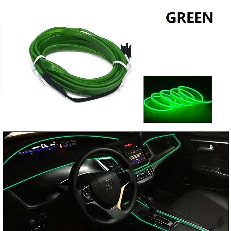 Six-metre long USB-powered LED light strip for car interior ambient lighting in ten colour variants.