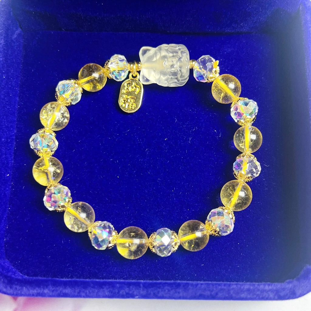 Handcrafted nine-tail fox bracelet made from natural citrine crystal for women
