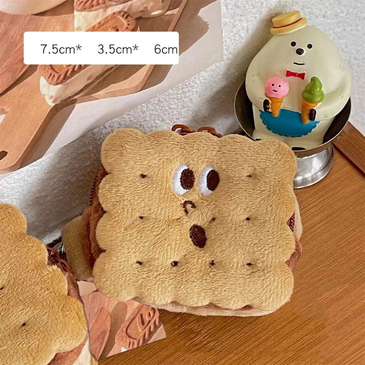 Plush sandwich biscuit pencil bag with soft plush material in cartoon style for school storage