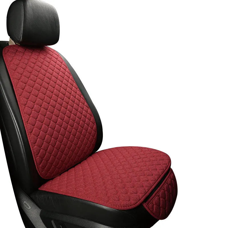 Linen car seat cushion with elastic securing straps in multiple colour options