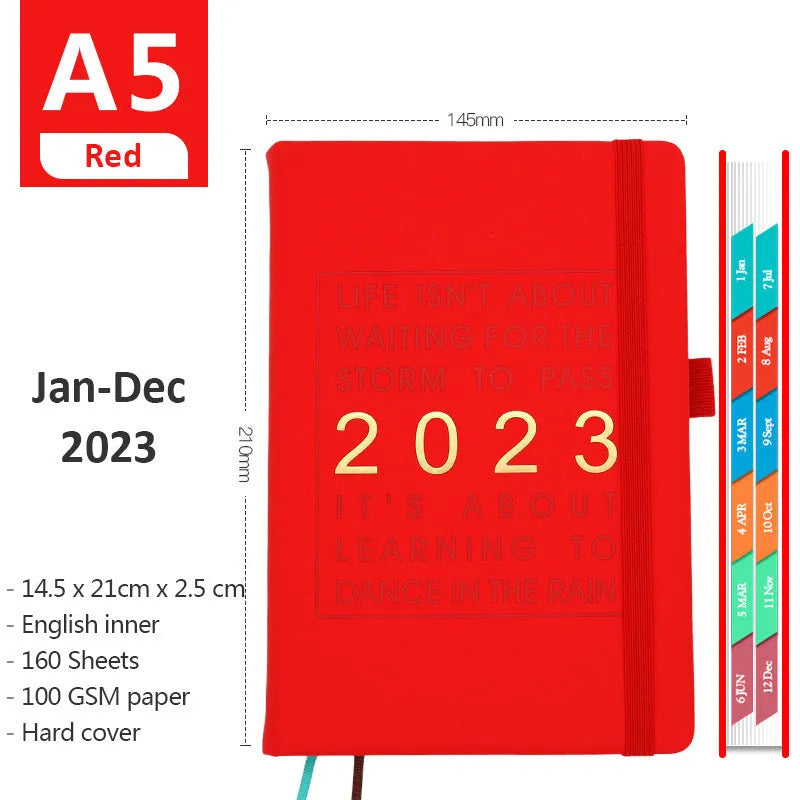 A5 imitation leather business notebook with English inside, 100gsm paper, 537g weight, in black cover