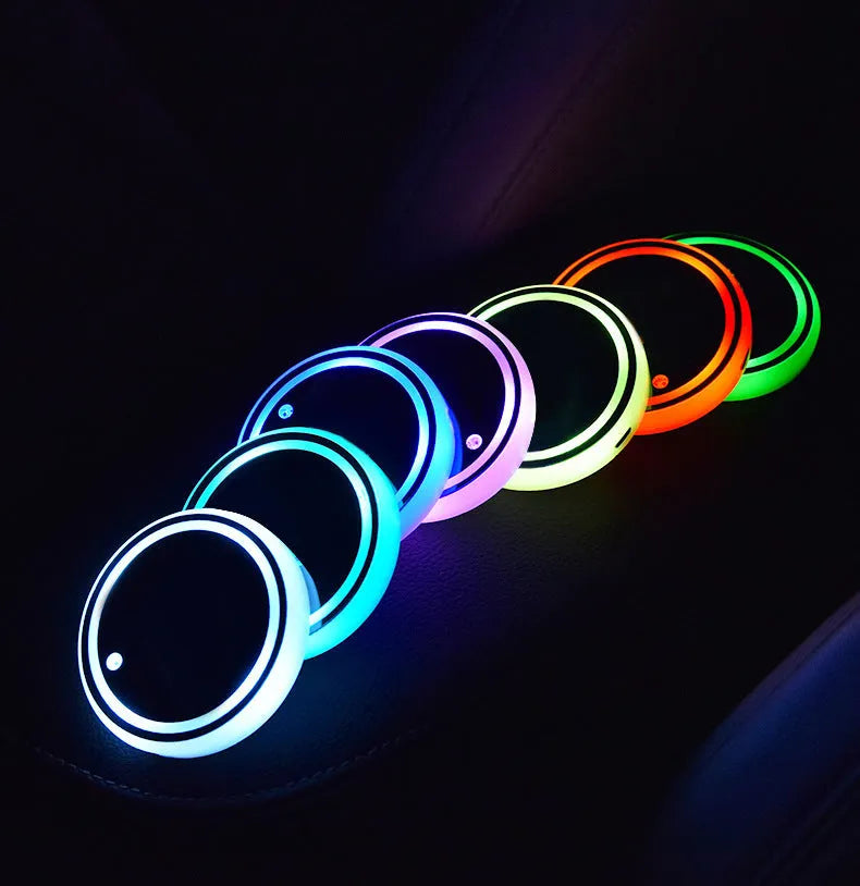 LED cup coaster with 7 colours USB rechargeable for car cup holder, 68mm acrylic
