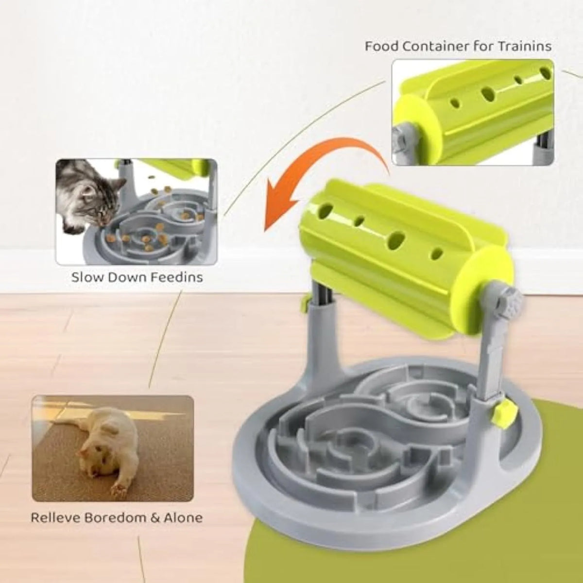 Interactive dog cat food puzzle toy slow feeder with adjustable height in blue, green, and pink colours
