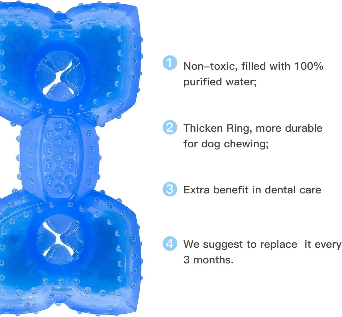 Pet teether cooling chew toy for dogs in Bones shape with blue non-toxic outer layer and water filling