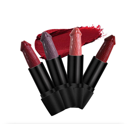 Beauty Creative mushroom head matte lipstick in black tube, shade Rose Red colour swatch