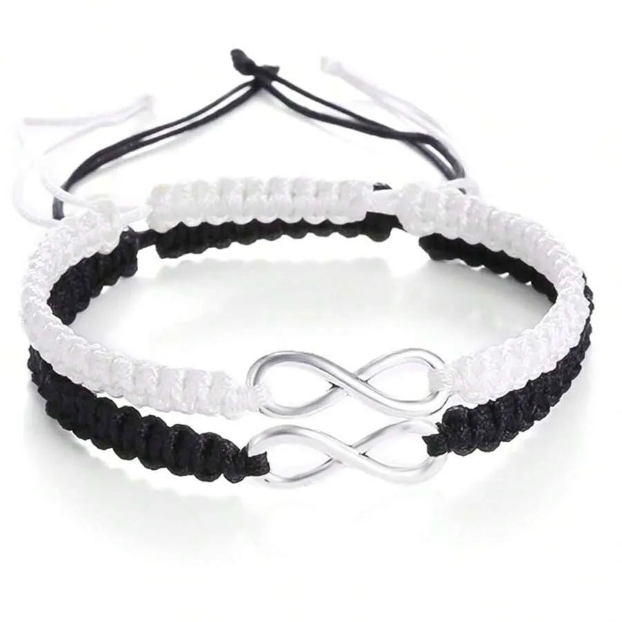 Eight-character woven black couple bracelet set made from electroplated copper alloy for women