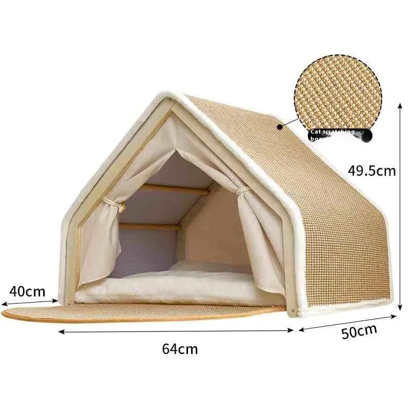 Sisal cat scratch board tent with solid wood frame for indoor cats, large size
