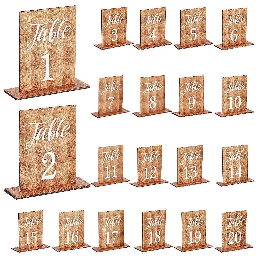 Set of 20 wooden American country style ornaments on wooden table, 10x7.4 cm each