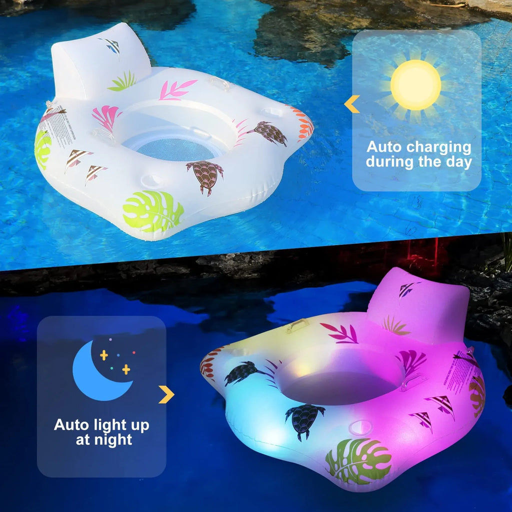 White U-shaped inflatable pool float with luminous elements, 120cm square