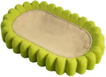 Green oval cat scratcher bed made of sisal, showing scratching surface and lounging area.