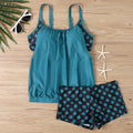 Women's split printed polka dot high-waist boxer swimsuit set in black, red, light blue, dark blue