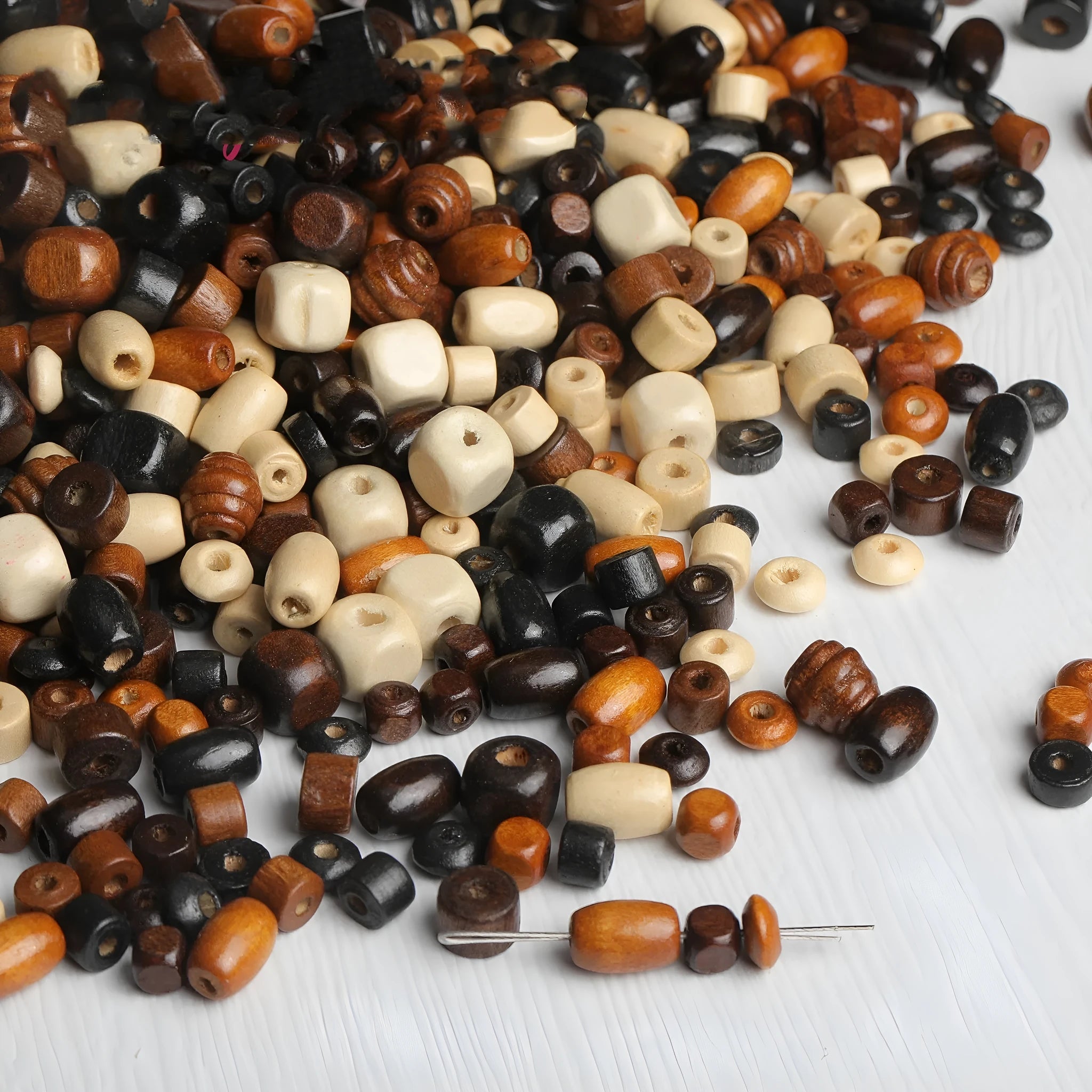 Vintage solid wood scattered beads in mixed colours for DIY jewellery making