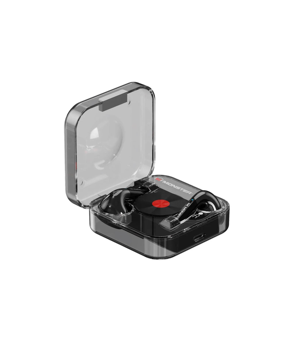 New wireless Bluetooth headset in transparent black with earplug design