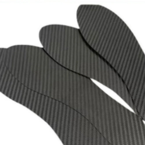 Black 3K full palm carbon fiber running insoles showing thickness options of 0.8mm, 1.0mm, and 1.2mm.