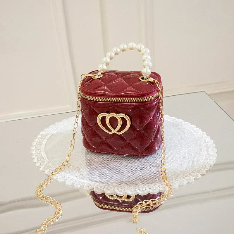 Transparent heart-pattern PVC bucket gel bag for cosmetics in apricot colour