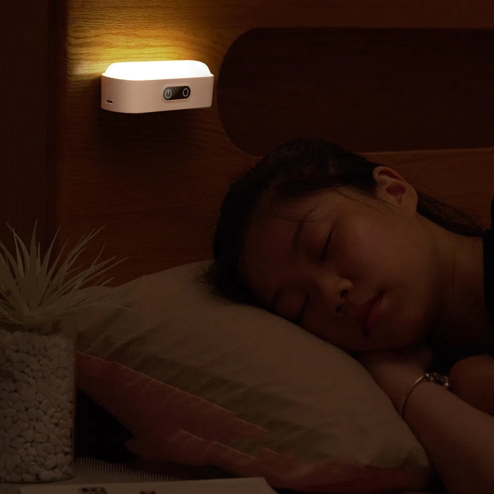White USB rechargeable magnetic LED study light with touch controls and motion sensor.