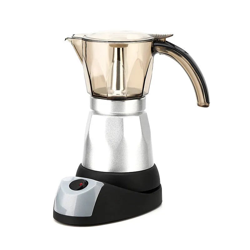 Octagonal aluminium moka pot coffee maker with electric base in silver, green, yellow, red or blue colour