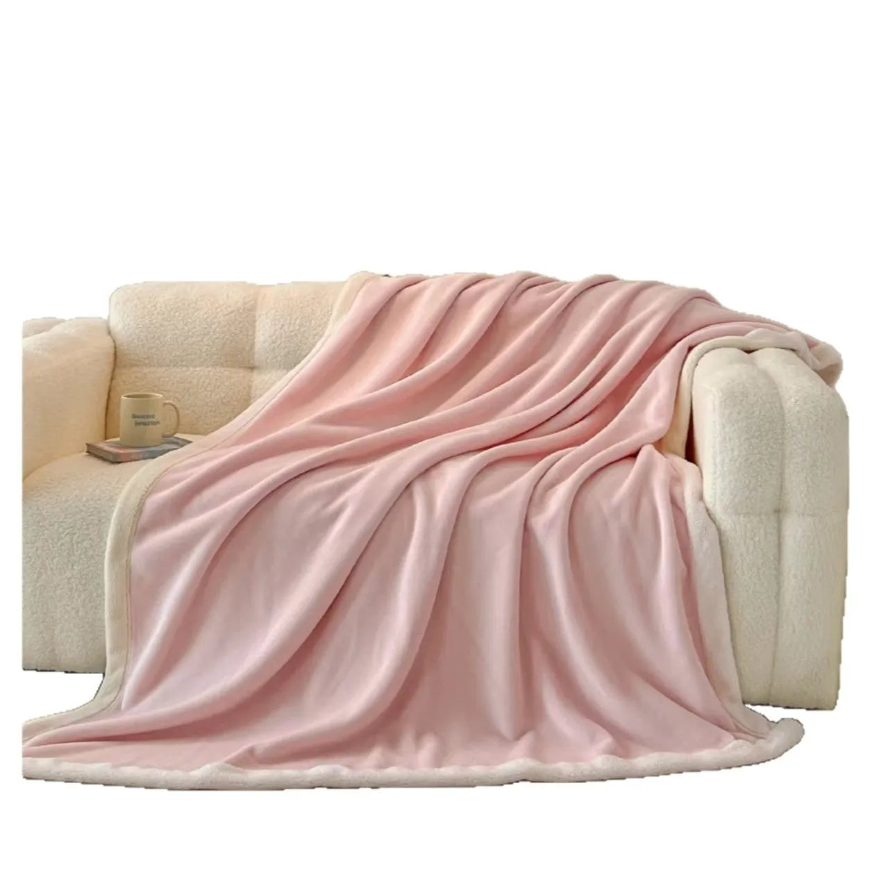 Soft flannel blanket solid colour light luxury style pink size 150x200 cm on bed