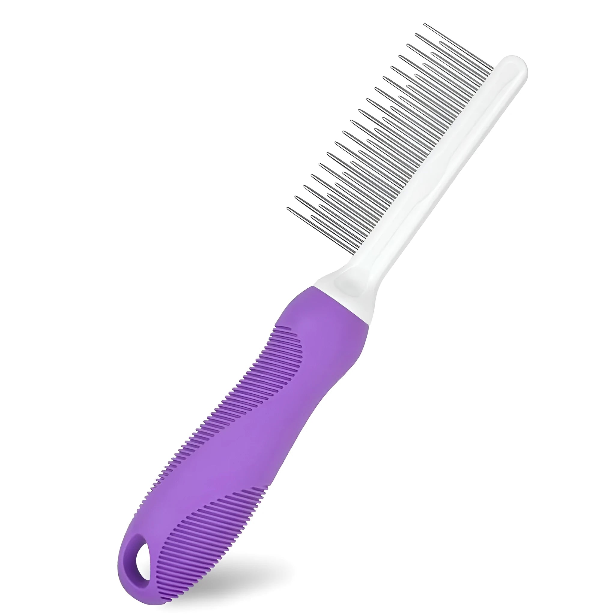 Purple pet grooming comb with stainless steel teeth for dogs and cats