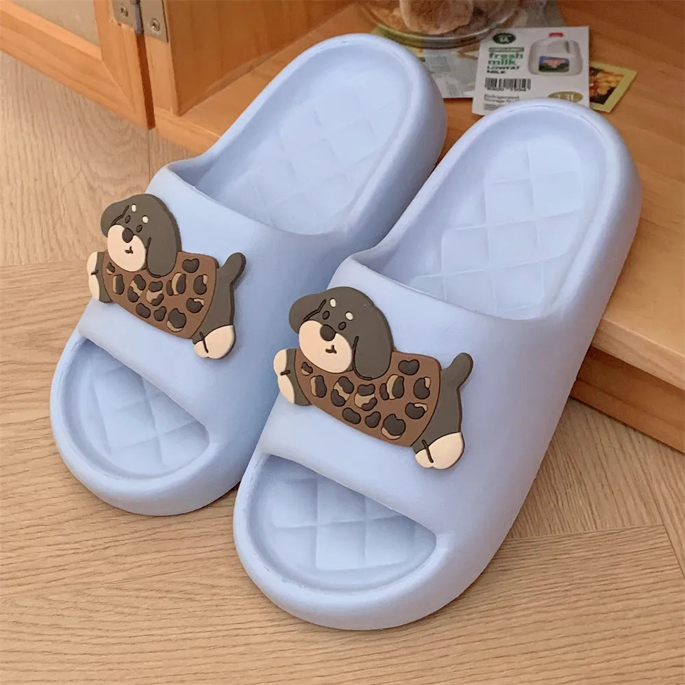 EVA couple leisure sandals with thickening sole in leopard puppy pattern design