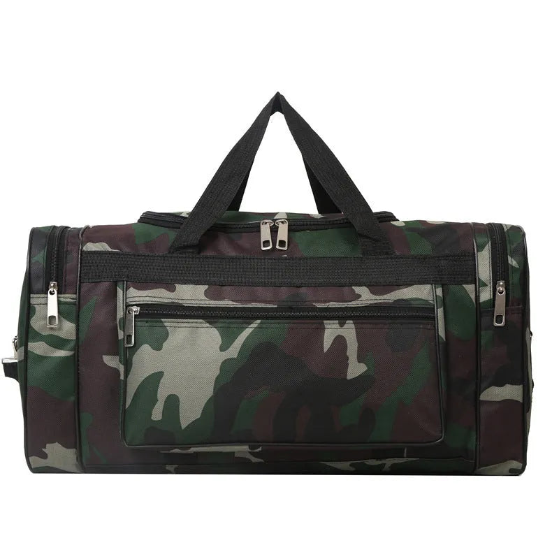 Camouflage waterproof luggage bag with striped polyester lining showing 20L capacity