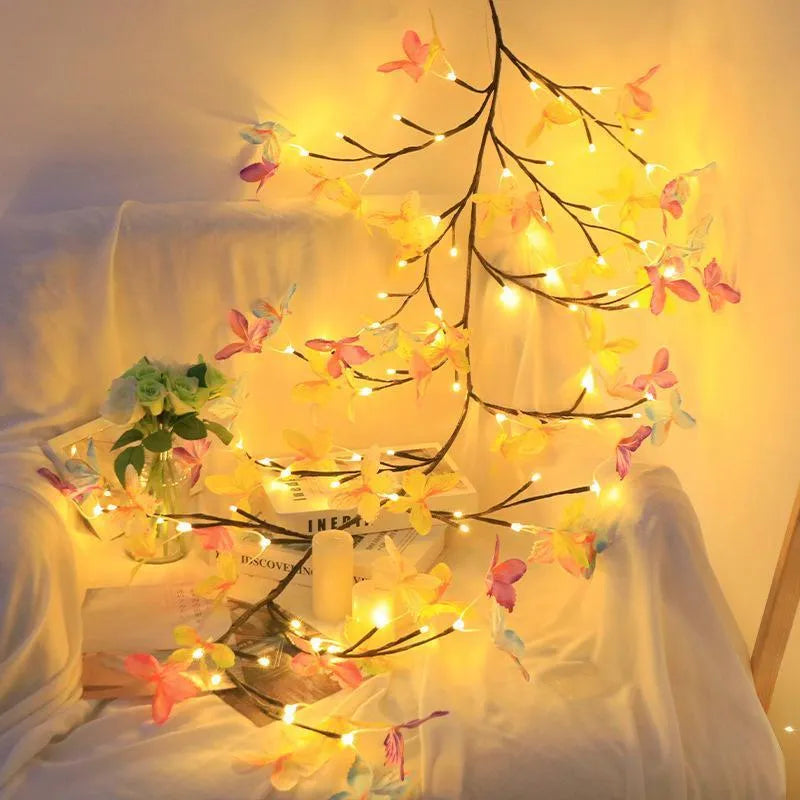 1.8 metre tall LED butterfly tree rattan lamp with colourful decorations and flexible branches