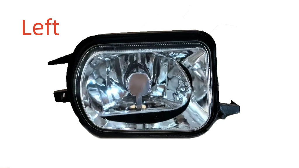 Mercedes-Benz W203 front fog lamp and daytime running lamp set showing left and right plastic units