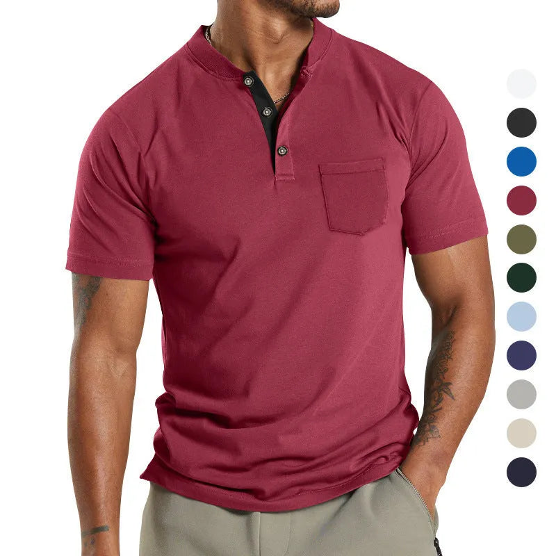 Men's plus size short sleeve button-down shirt in light khaki with a chest pocket.