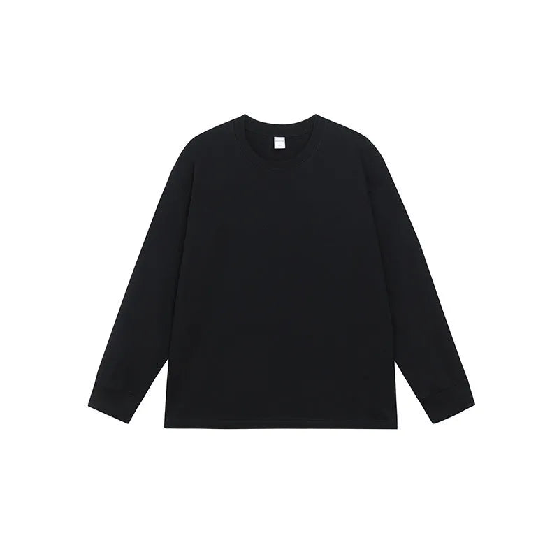 Men's loose fit solid colour cotton long-sleeved T-shirt on a hanger.