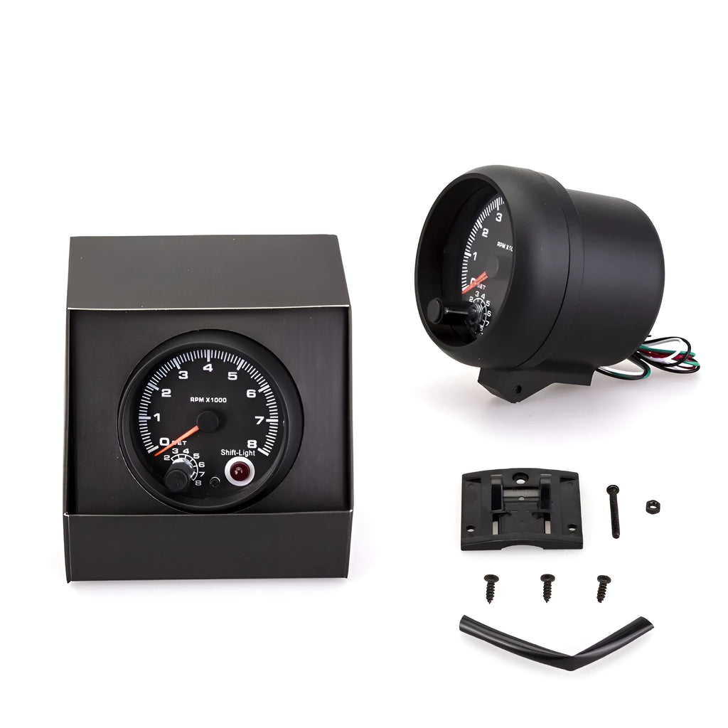 Blue light pointer car tachometer 0-8000 RPM 95mm diameter black plastic housing