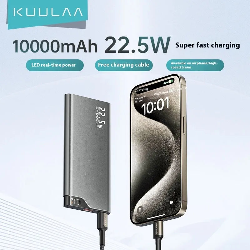 Super large capacity 225W fast charge power bank 10000mAh tarnish colour alloy shell with data cable