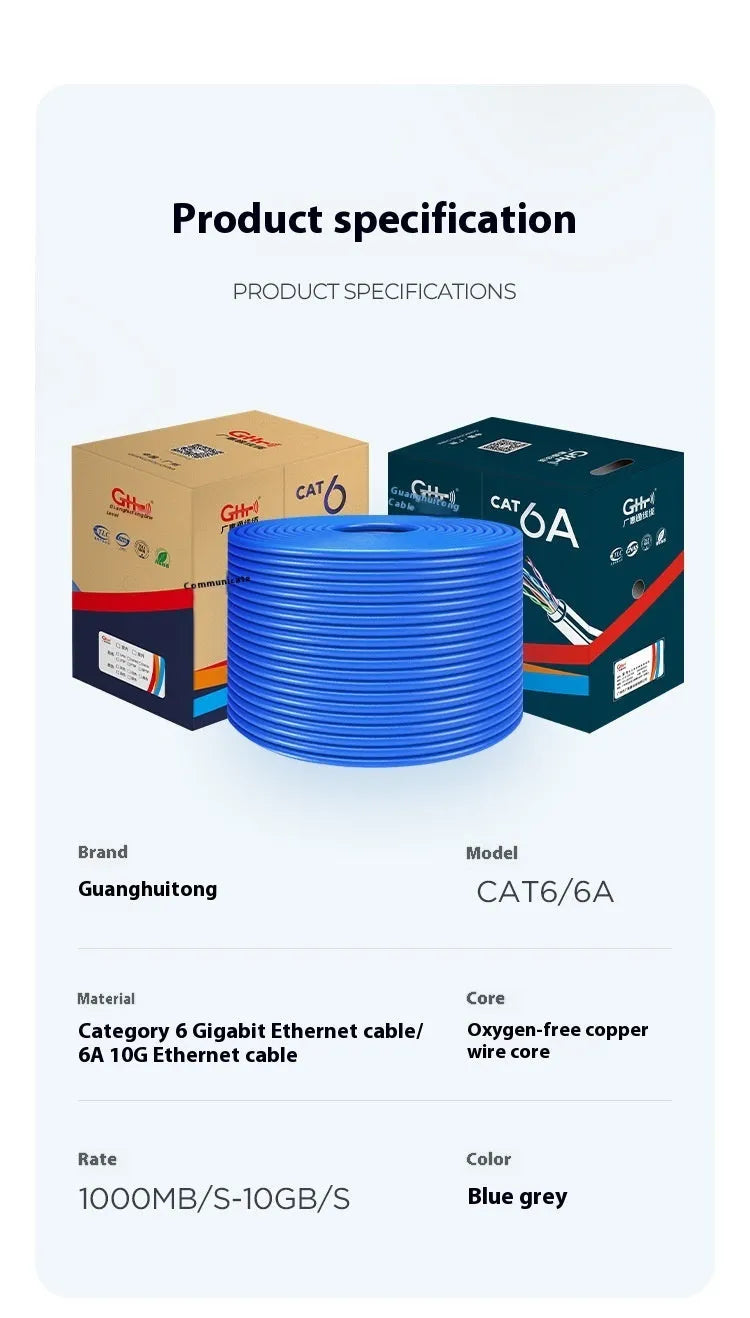 305-metre reel of blue or grey Cat6/Cat6A network cable with oxygen-free copper core