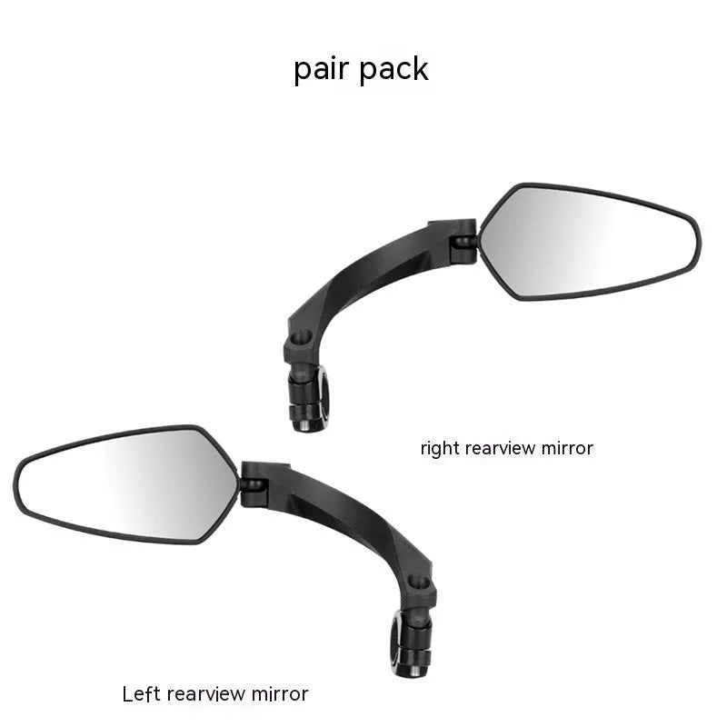 Black rotatable bicycle rearview mirror for handlebars, showing acrylic lens and mounting clamp.