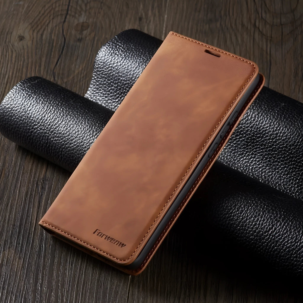 Flip leather phone case for Huawei P40 Pro with card slot, black colour, handmade PU and TPU construction
