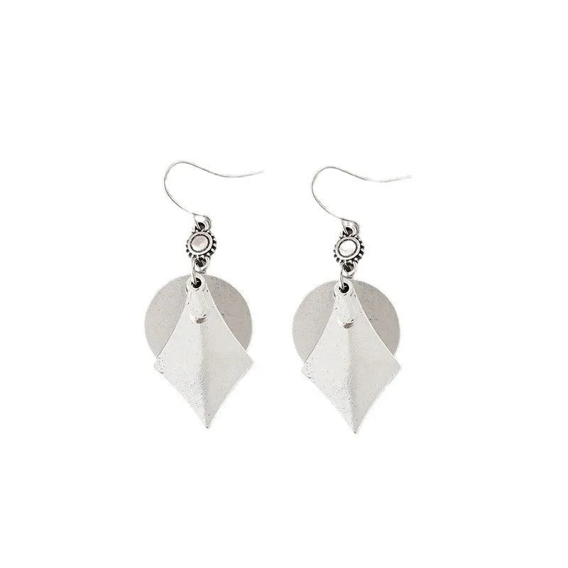 Silver geometric alloy earrings with layered retro design and round shape