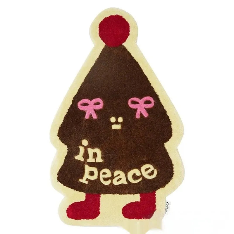 Christmas hallway mat with irregular shape and festive printed designs including Santa Claus pattern