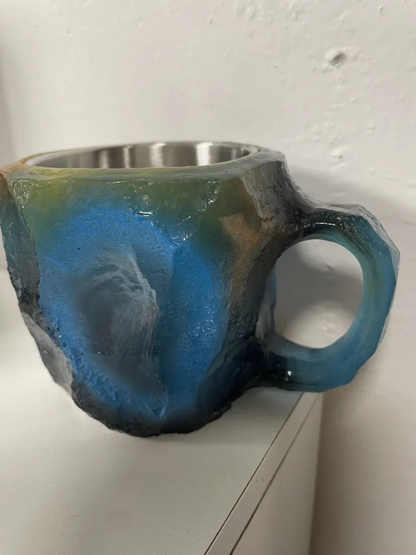 Resin mineral crystal coffee mug with handle showing clear design and colour options