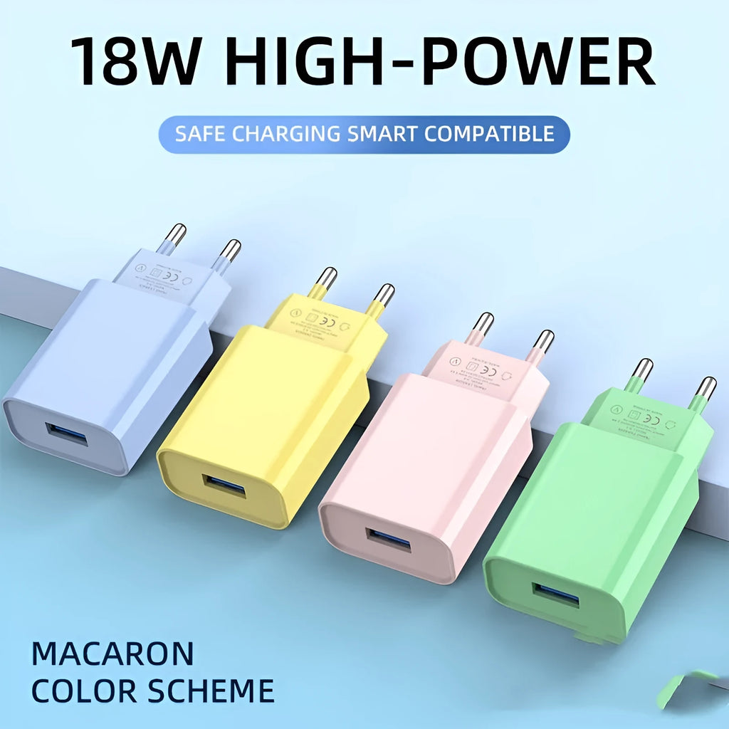 Macaron QC30 USB charging plug in blue with European standard two-pin design for Macron Euro