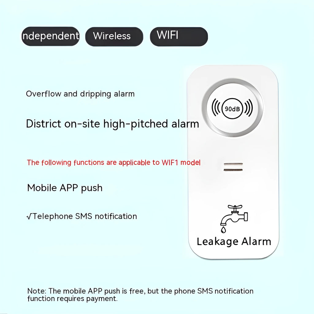Independent wireless overflow sensor alarm for water leak detection in commercial and residential settings