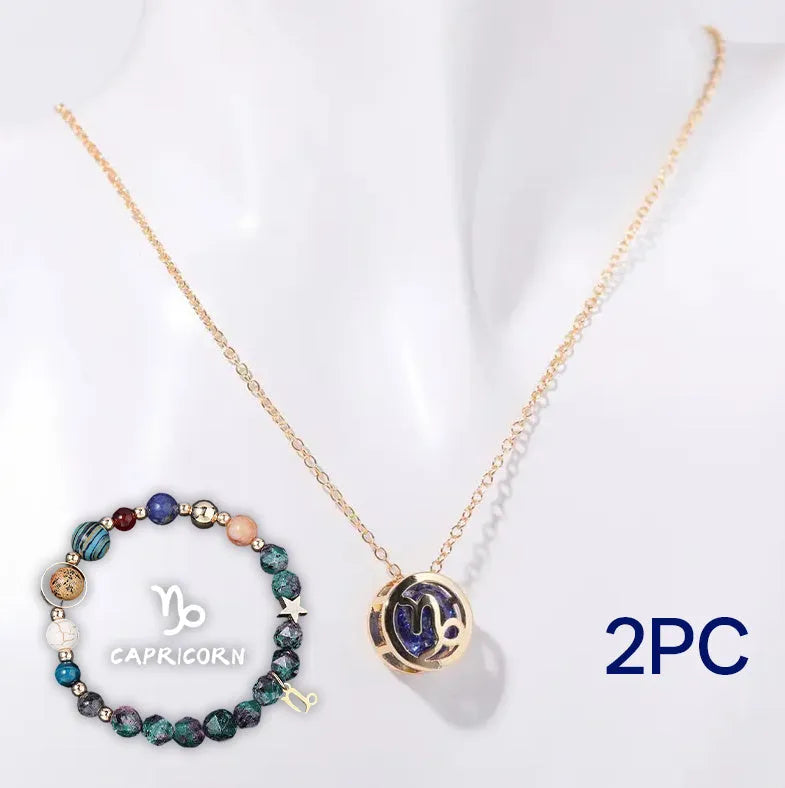 Natural stone beaded necklace and bracelet set with adjustable cords in gemstone materials