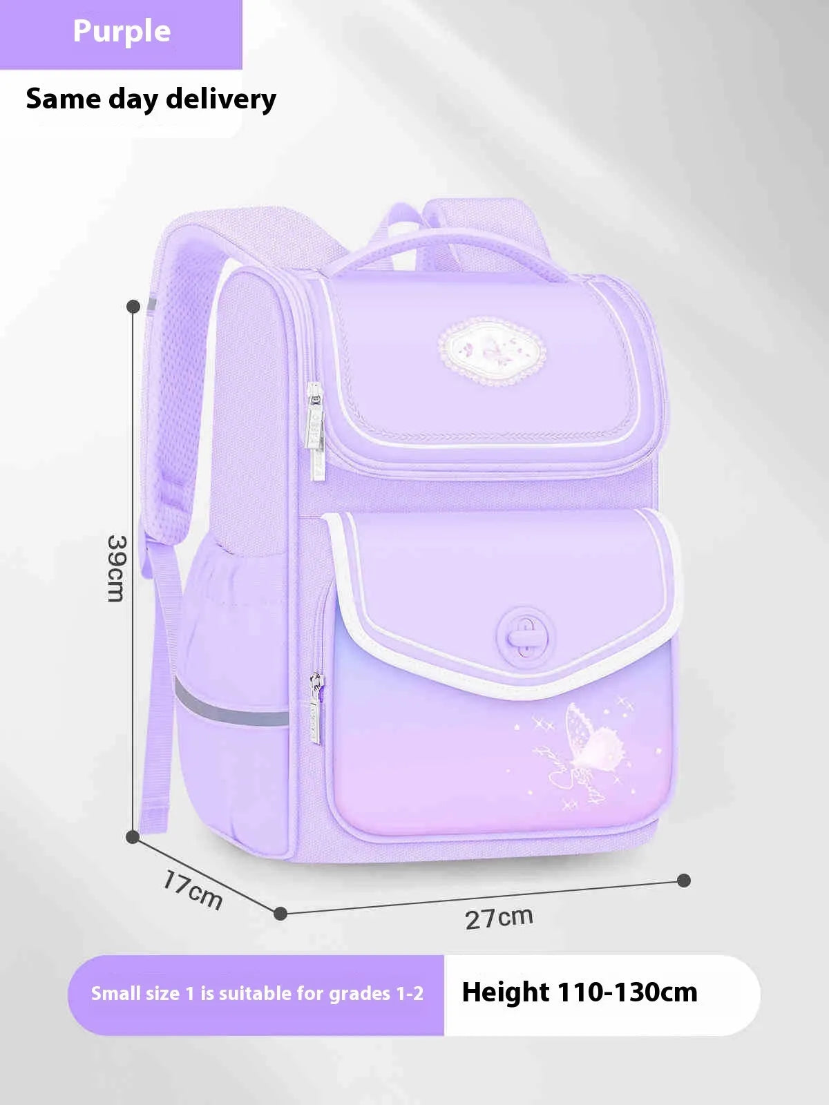 Pink waterproof Oxford cloth school backpack for primary school girls with large capacity.