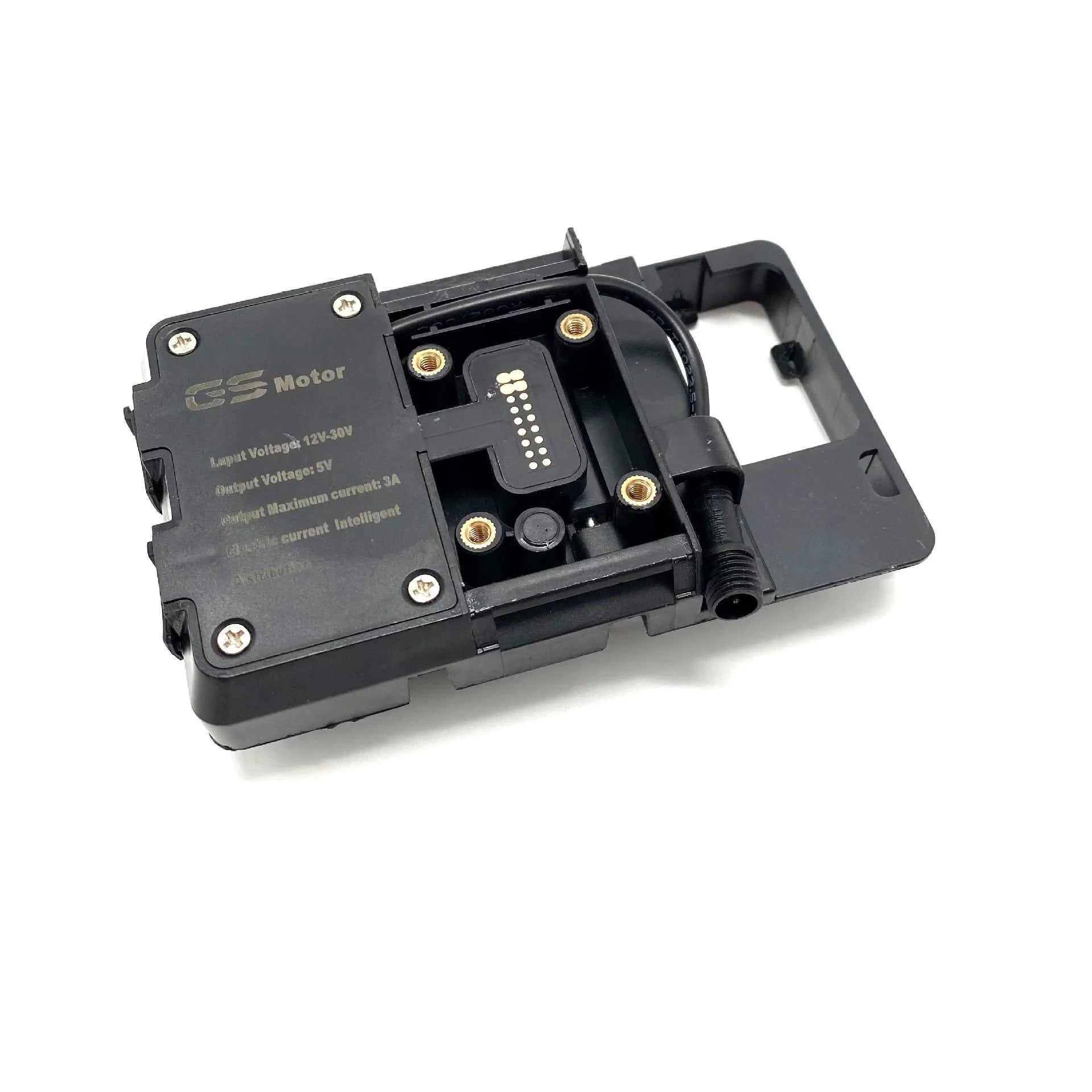 Black ABS plastic phone mounting bracket for BMW R1200GS and R1250GS motorcycles.