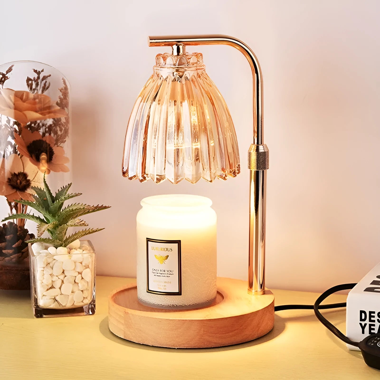 Linglan fragrance lamp French retro style striped champagne gold fire-free table lamp with dimming function